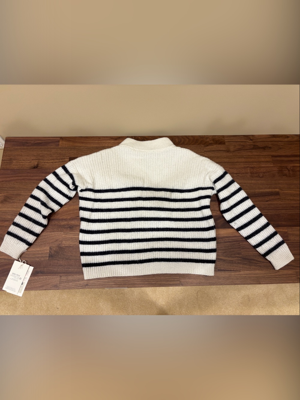 Sezane Lucas Cream and Navy Button-Front Women’s Sweater - Picture 4 of 5